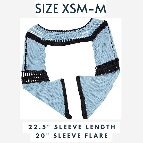 🌀 Handmade‎ Knit + Crochet Bolero Shrug 🖤💙 - Picture 2 of 8